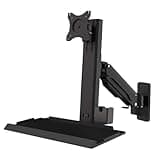 XIVUIFOI Monitor and Keyboard Wall Mount,Stand/Sit Workstation,Height Adjustable,w/Gas Spring Arm,Folding Tray,Max Load 10 Kg,Fits 15"-32" Screens.Space-Saving (Black 61cm)