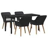 NKOPPFG 5 Piece Garden Dining Set with Cushion, Black Poly Rattan Outdoor Dining Set with Tempered Glass Table and Powder-Coated Steel Frame