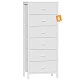 Furnulem White Tall Dresser for Bedroom,Vertical Storage Tower Unit and End Table with 6 Fabric Drawers, Nightstand Furniture with Drawer Organizer in Living Room,Closet,Entryway,Hallyway
