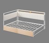 Welzona Corner Bed Frame with Storage Drawers and Upholstered Headboard, Full Size Metal Platform Bed Frame with Charging Station and LED Lights, Full Daybed for for Kids Teens Guests,Classic White