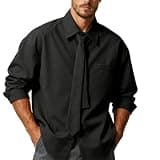 Ctreela Men's Dress Shirts with Necktie Plus Size Poplin Work Office Shirts Business Button Down Long Sleeve Shirts Black