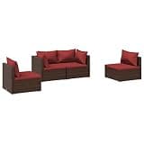 TUERYAFEK 4 Piece Patio Lounge Set with Cushions, Poly Rattan Brown Outdoor Sofa Set with Powder Coated Steel Frame and Removable Cushions for Comfortable Seating