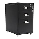 Subiudzzh 3 Drawer Vertical File Cabinet with Lock, Metal Mobile File Cabinets File Cabinets Under Desk with 4 Wheels for Home Study Office 11 x 16 x 18.3 in Black