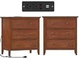 IKENO Solid Wood Nightstand Set of 2,Bed Side Table with Charging Station, Farmhouse Night Stand with 3 Storage Drawers for Bedroom, 27.6" W x 16.8" D x 26.8" H, Walnut