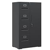 Locking Metal Vertical Filing Cabinet Office and Home Steel Vertical Filing Cabinet Suitable for A4/Legal/Letter Size (Black + 4 Drawer + 1 Door)