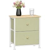 Sweetcrispy Nightstand with 2 Storage Drawers, 21" Height Small Bed Side Furniture End Table, Wooden Top Fabric Cabinet Kids Night Stand Mini Dresser for Bedroom, Closet, Entryway, Dorm, Light Green