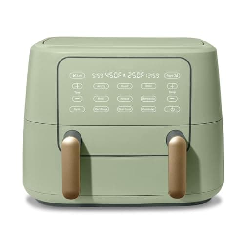 Dual Air Fryer 9 Qt with 2 Baskets & Touchscreen – Large Capacity Air Fryer with Sync Cooking, Fast Even Crisping, Easy Clean, Perfect for Family Meals (Sage Green)