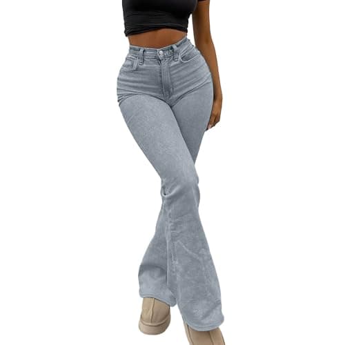 Women's Fashion Denim Pants High Waist Stretchy Flare Pants Streetwear Sexy Y2k Bell Bottom Trousers Light Blue