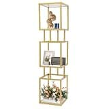 Florchest 3-Tier Bookshelf, Adjustable Storage Bookshelf, Gold Carbon Steel & Wood Cube Shelving Unit 50lbs/Tier, 11.8x11.8in, Modern for Living Room Office Display