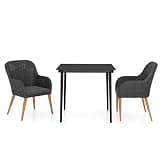 TUERYAFEK 3 Piece Black Patio Dining Set with Cushions, Glass Tabletop and PE Rattan Chairs for Outdoor Garden