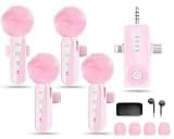 Gicorino 4 Packs Wireless Lavalier Microphone for iPhone/Android/Camera, Upgraded Mini Microphone with Noise Reduction,Mic for Video Recording, Podcasts, YouTube, TikTok, and Vlogging (Pink)