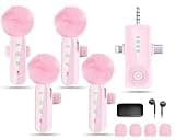 Gicorino 4 Packs Wireless Lavalier Microphone for iPhone/Android/Camera, Upgraded Mini Microphone with Noise Reduction,Mic for Video Recording, Podcasts, YouTube, TikTok, and Vlogging (Pink)