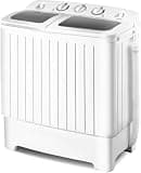 Byroce 20lbs Twin Tub Portable Washing Machine, Semi-Automatic Washer & Spin Dryer Combo with Dual Water Inlet, Compact Laundry Machine for Apartment Dorm RV (White & Grey, 14"D x 25"W x 29"H)
