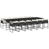 Kaorsrow 13 Piece Patio Dining Set with Black Poly Rattan, Large Garden Furniture Set for 12, Tempered Glass Top Outdoor Table and Folding Chairs with Cushions for Backyard Patio