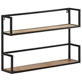 KHNLGFR Rough Mango Wood Wall Shelf 31.5x7.9x23.6 Inches, 2 Shelf Wall Cabinet with Powder-Coated Iron Frame for Books and Notepads