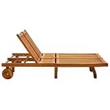 YUOGHRTFE Solid Acacia Wood 2-Person Patio Sun Lounger with Cushions, Adjustable Backrest and Footrest, Lockable Positions, 2 Wheels for Easy Movement