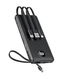 VEEKTOMX Portable Charger with 4 Built-in Cables — 10000mAh Slim Power Bank, USB-C Battery Pack with iPhone & Micro USB, TSA Approved Travel Charger for iPhone, Samsung, Android