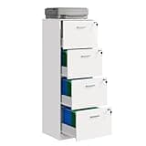 DEVAISE 4 Drawer Vertical File Cabinet, Wood Filing Cabinet with Lock, Home Office File Storage Cabinet for Letter and A4 Size, Printer Stand, White