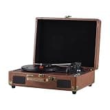 ZJchao Vintage Record Player with, USB & SD Support - 33/45/78 RPM Turntable for 7/10/12 Inch Records, Portable Phonograph with Speakers (Brown)