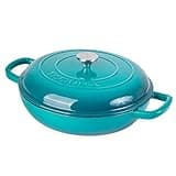 nuovva Shallow Cast Iron Casserole with Lid – Non Stick Dutch Oven Pot, Oven Safe up to 500° F – Sturdy Ovenproof Stockpot Cookware – Enamelled Cooking Pot – Teal, 3.7-Quart, 30cm – by Nuovva