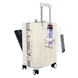Pattosaey 20" Aluminum Frame Carry On Luggage, Hard Shell Suitcase with Front Lid Design, Cup Holder & TSA Locks, Lightweight Spinner Wheels for Business Travel