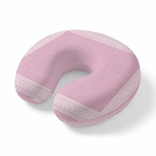 Neck Pillow for Travel,Abstract Greek Inspired Key Pattern Memory Foam U Shaped Pillows,Portable Headrest Twist Stripe on Pink Neck Head Support Cushion for Home Office Car Airplane Sleeping