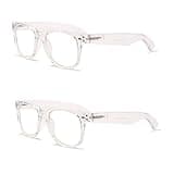 V.W.E. 2 Pairs Transparent Neon Color Deluxe Reading Glasses - Comfortable Stylish Simple Readers Magnification (Clear, 1.50)