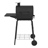 Nexgrill 17.5" Charcoal Grill with Side Shelf, 349 SQ In Cooking Space, Adjustable Chimney, Air Dampers, Temperature Gauge, Warming Rack, Barrel Smoker Grill for Camping, Picnics, and More - 810-0063