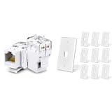 ZOERAX 10-Pack 10Gbps Cat6 Keystone Jacks Tool-Less RJ45 UTP and 10-Pack 1 Port Keystone Wall Plate