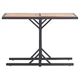 Patio Table with Solid Acacia Wood Top and Black Poly Rattan Base, PE Rattan and Powder-Coated Steel Frame, Easy to Assemble Outdoor Table for Garden Balcony