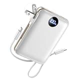 AIFENG Portable Charger with Built-in Cables & Wall Plug, 10000mAh Power Bank, 4 Outputs 22.5W USB C Fast Charging, Slim Travel Battery Pack with LED Display White
