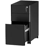 YITAHOME 3-Drawer Metal Filing Cabinet Office Drawers with Keys, Compact Slim Portable File Cabinet, Pre-Built Office Storage Solution for A4/Letter/Legal, Black