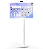 Cozyla Tablet TV: 32 Inch Smart Portable TV on Wheels, 1080P Touch Screen Monitor with Built-in Battery, Android OS with 4K Camera, Wireless Casting, Full Swivel Rolling Stand for Home & Office, White