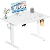 DUMOS 40 Inch Electric Standing Desk Height Adjustable, Sit to Stand Up Computer Workstations Work PC Table Home Office Study Writing Gaming Desks with Memory Presets for Walking Pad, Bedroom, White