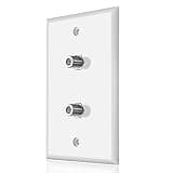 ICESPRING Dual Coaxial F Connector Wall Plate White for Cable TV Satellite Antenna Ethernet Digital Audio S PDIF