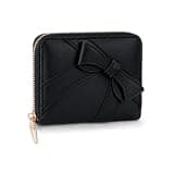 OLREDI Small Wallet for Women, Cute Bow Zip Around Wallet with Card Slots, Compact Bifold Wallet, Pink Mini Wallet, Credit Card Holder for Women Black