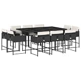 GHVBNMF 11 Piece Patio Dining Set, Black Poly Rattan Outdoor Dining Table and Chairs with Cushions, Space Saving Cube Garden Furniture for Backyard, Patio, and Deck