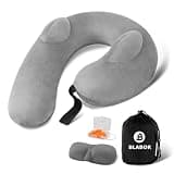 Patented Design Inflatable Travel Neck Pillow – Airplane Neck Pillow with 360° Head & Neck Support, Soft Washable Velvet Cover, Compact Neck Support Pillow for Airplane,Train,Car,Office & Home (Grey)