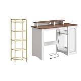 HOOBRO Narrow Book Shelf and Computer Desk Bundle, Display Cabinet with Glass Bookcase, Small Desk for Small Space, Study, GD45SJ01-WH85UDN01