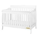 Pemberly Row 4-in-1 Convertible Crib, 55" W x 34" D x 42" H, Solid New Zealand Pine Wood, White Finish, Includes Toddler Guardrail, Adjustable Mattress Support, Eco-Friendly Baby and Kids Room
