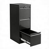 Vertical Lockable Steel File Cabinet, 3 Drawer Heavy Duty Filing Storage Cabinet for Letter and Legal Size Documents, Metal Office Document Organizer for Home Workplace, Black, Assembly Require