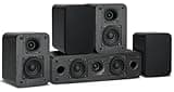 Saiyin 5.0 Surround Sound Speakers | 235 Watts Peak Power | Home Theater Speakers with Black Classic Retro Wood Grain | Amplifier or Receiver Required | Cable Not Included