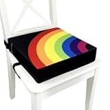 Toddler Booster Seat for Dining Table & Kitchen Chair, Portable Kids Booster Seat Cushion with Adjustable Straps, Non-Slip Washable Pad, Easy to Clean for Home & Travel (Rainbow-Black)