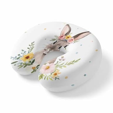 ZFUNCING Travel Pillows U-Shaped Neck Pillow Spring Easter Rabbit Ergonomic Memory Foam Pillow Head Cushion,Watercolor Flowers Bunny Soft Portable Neck Pillows for Office Airplane Car Train