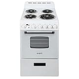 Avanti Electric Range Oven Compact Design, 2.1-Cu.Ft. Capacity with 4 Coil Burners, Framed Glass Oven Door, Storage Drawer and Broiler with Pan, 20-Inch, White