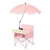 Wsymxuo Portable Folding High Chair Adjustable Pole Travel Infant Seat Foldable Child Seating for Outdoor, Indoor, Pink, Pink + Umbrella