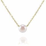 PAVOI Womens Handpicked AAA+ Freshwater Cultured Single Pearl- Yellow-Gold-Plated-Silver Necklace with Pendant