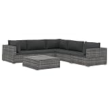 WDSAYREH Modular Rattan Corner Sofa Set 6 Piece Patio Lounge Set with Cushions W PE Rattan Gray