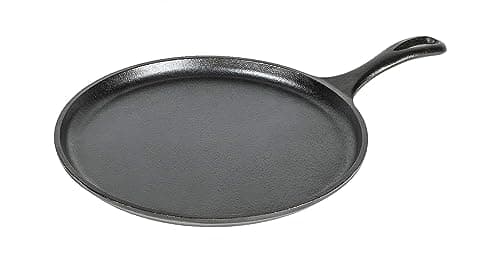 Lodge Round Seasoned Cast Iron Griddle 10.5 Inches - Round-Shaped, Pre-Seasoned Iron Griddle Pan - Non-Toxic, PFAS-Free Cookware - Compatible with Stovetop, Oven, Grill, or Campfire