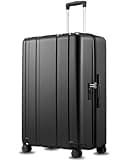 LUGGEX 28 Inch Large Checked Suitcase, L2 105L Capacity PC Hard Shell Luggage with 360° Spinner Wheels & TSA Lock, Durable Travel Bag for Extended Trips (Black, 28 Inch)